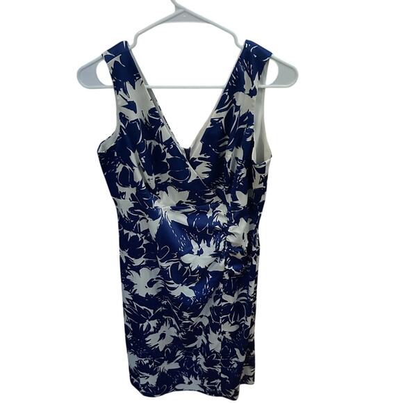 Donna Ricco Blue & White Floral V-Neck Dress – Size 12 - Picture 3 of 5